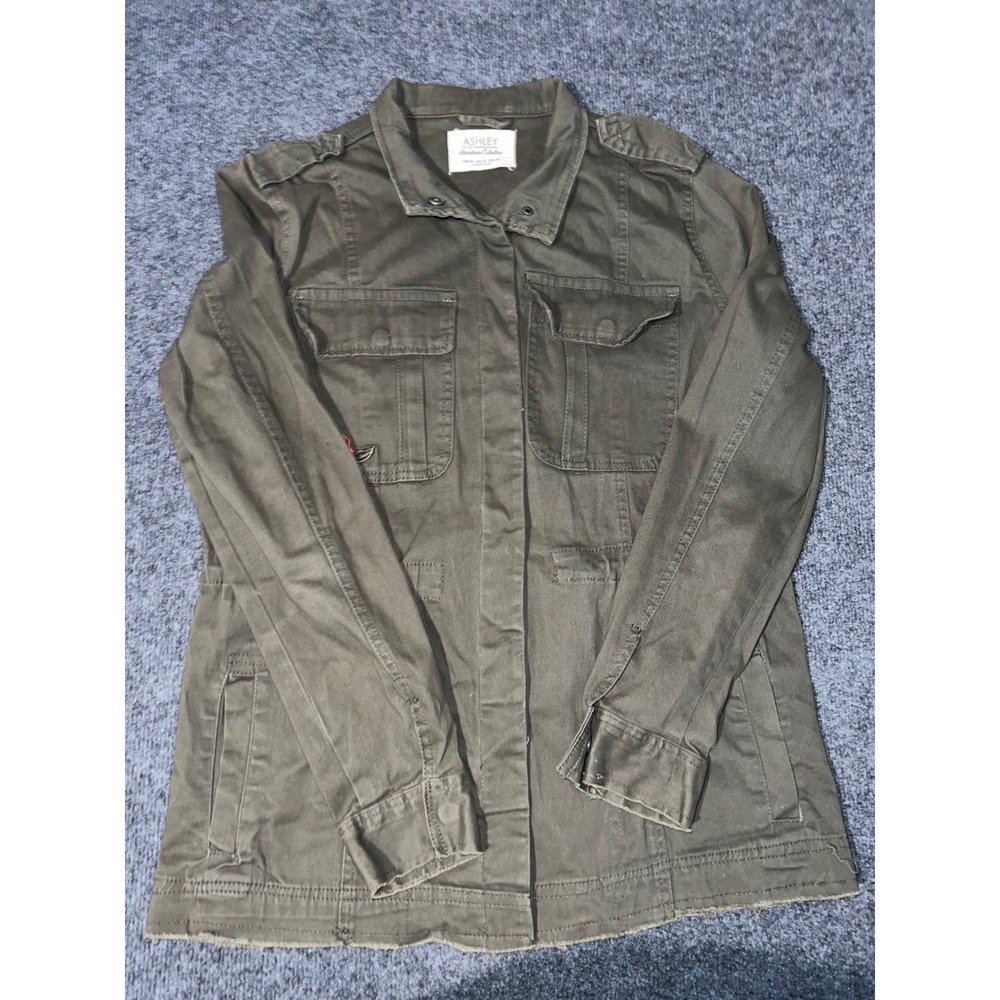 Ashley by 26 International Olive Green Military Jacket Y2K Floral Rose Medium